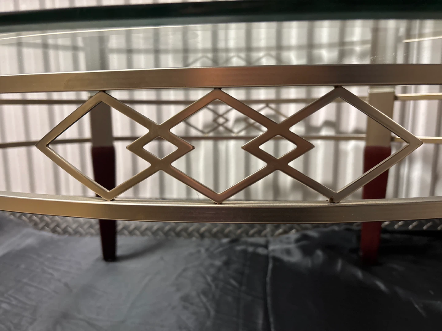 Oval Glass Top Coffee Table with Metal and Wood Accents - photo 2