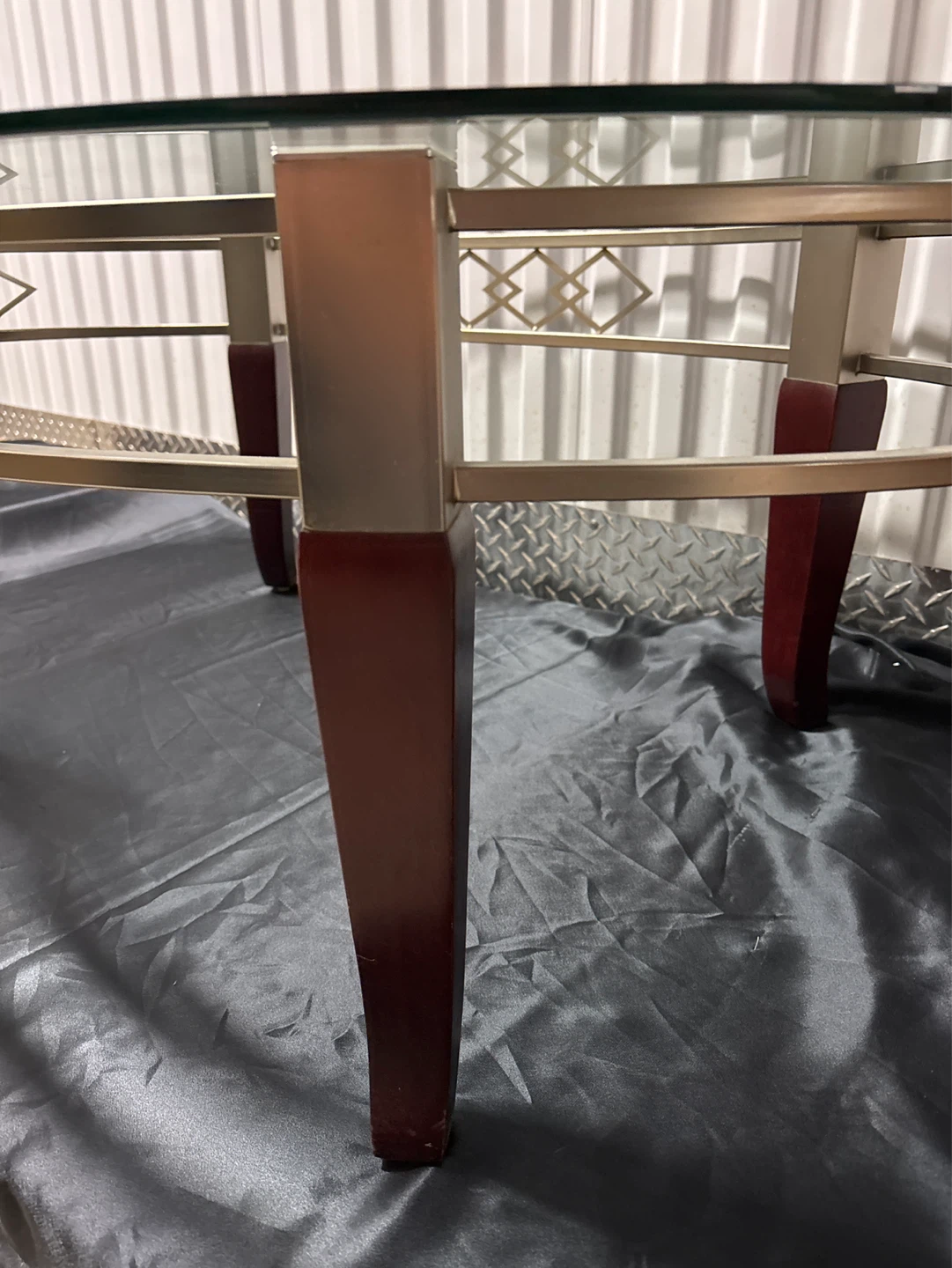 Oval Glass Top Coffee Table with Metal and Wood Accents - photo 3