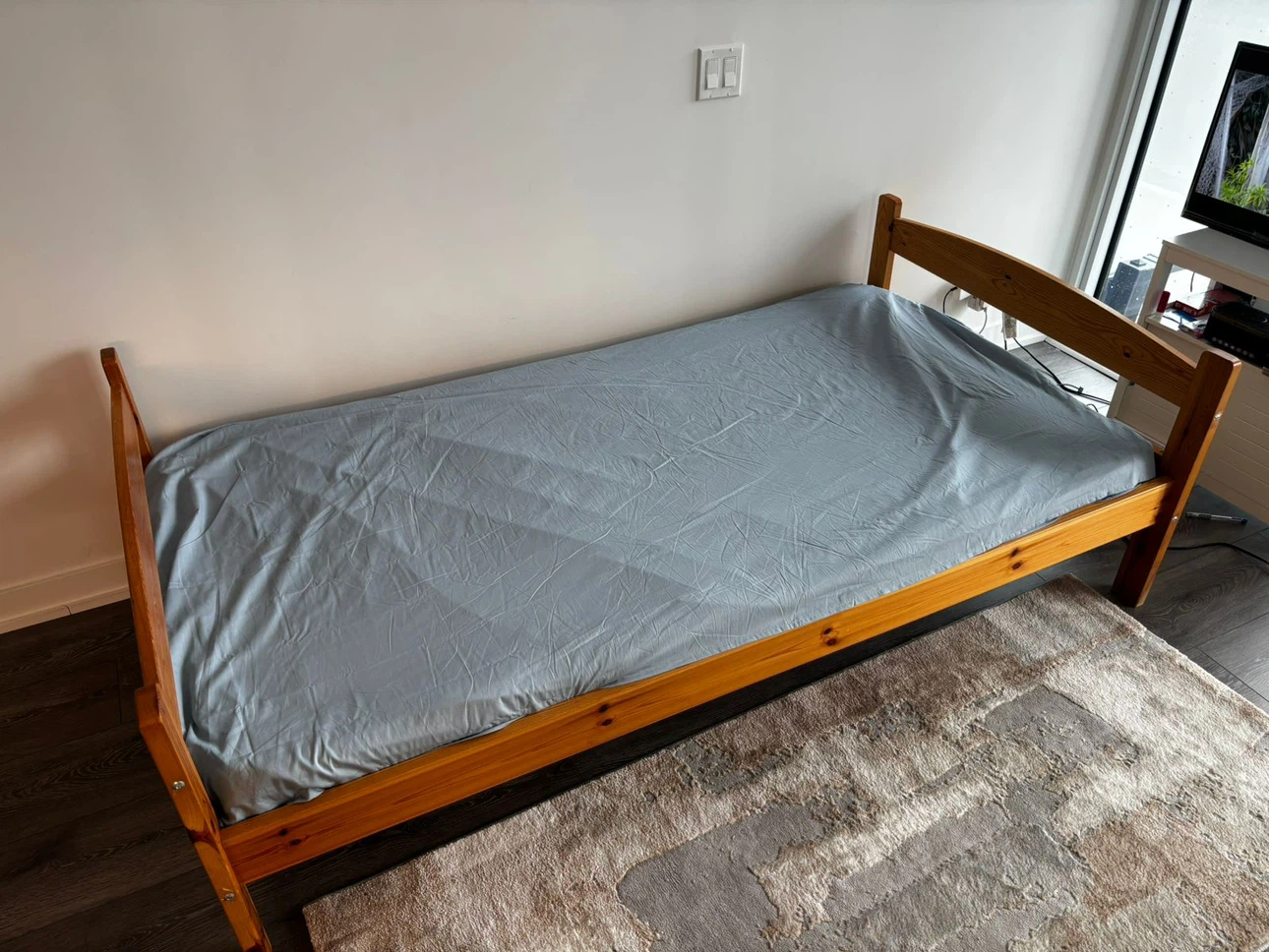 Solid Wood Single Bed Frame + Mattress