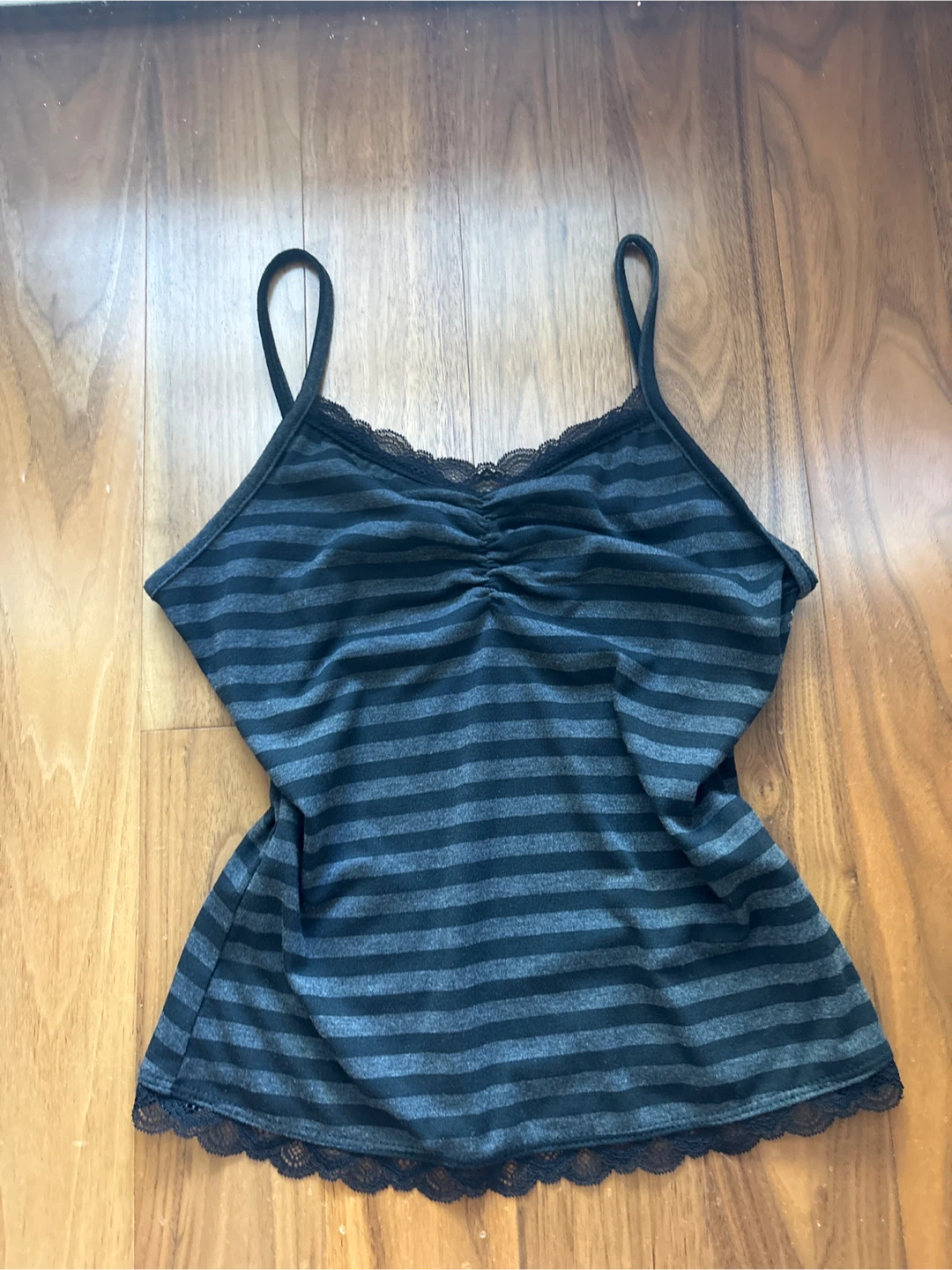 Black and Grey Striped Camisole with Lace trim
