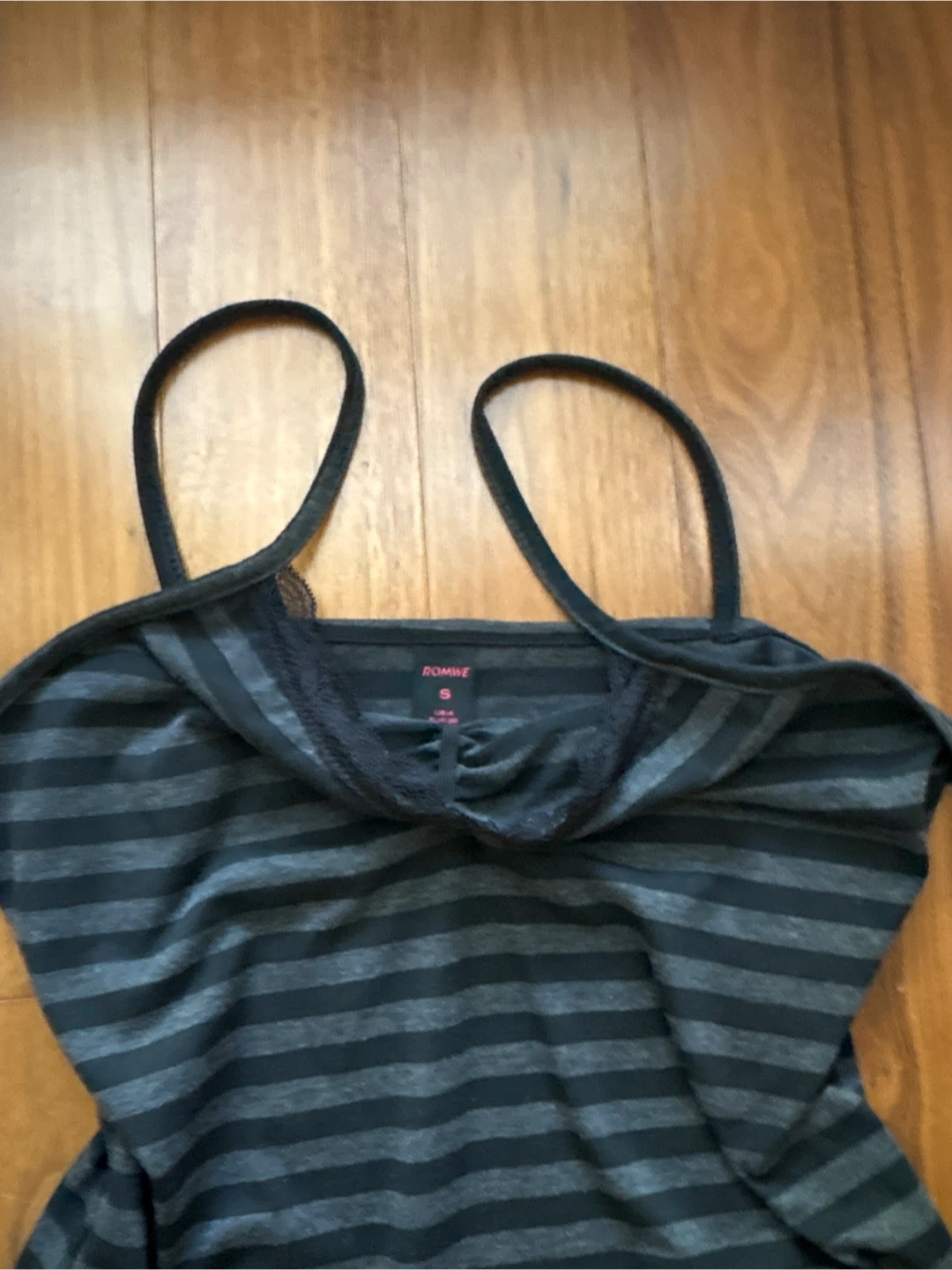 Black and Grey Striped Camisole with Lace trim - photo 2