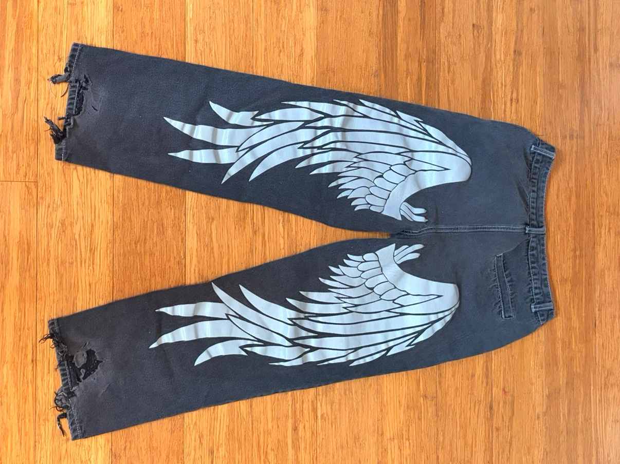 Black Angel Wing Graphic Jeans - photo 2