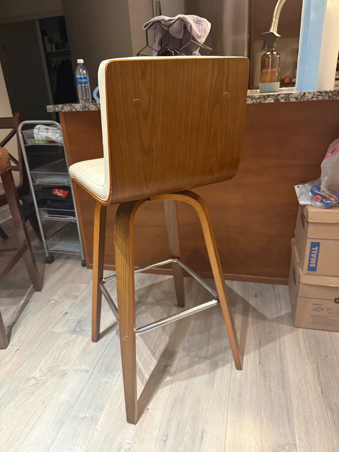 Cream Leather Swivel Bar Stool with Wood Accent - photo 2