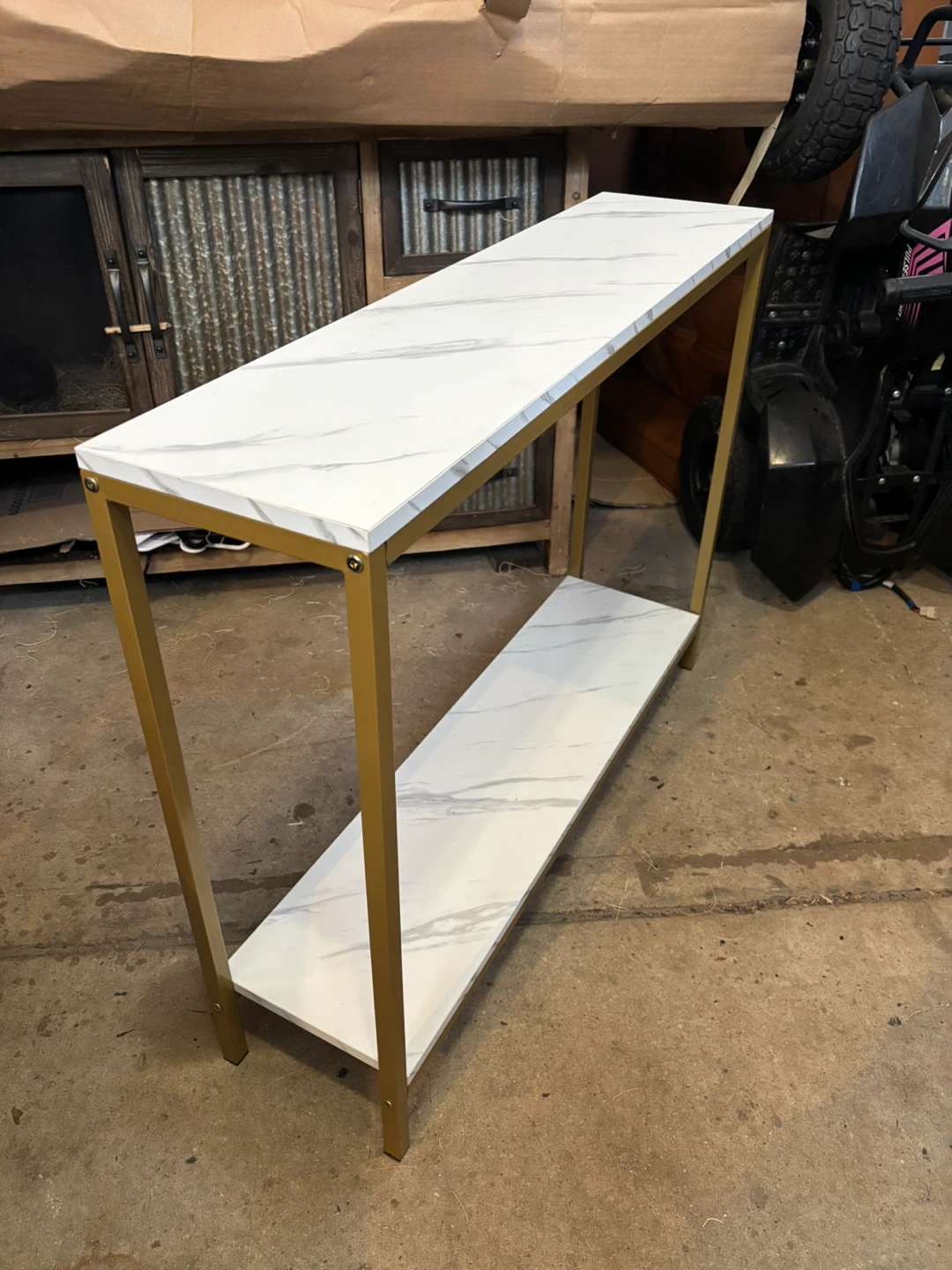 Slim Console Table with White Marble Top