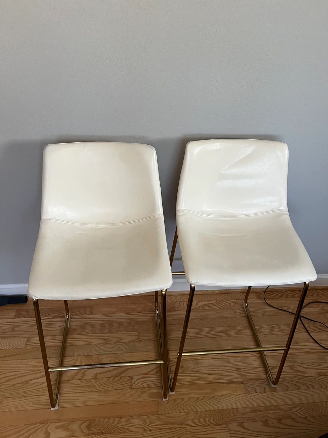 Cream Faux Leather Bar Stools with Gold Legs (Set of 2)
