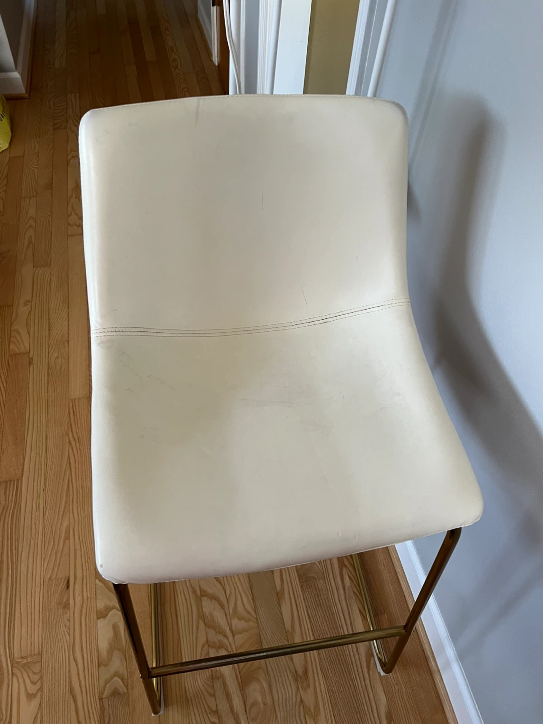 Cream Faux Leather Bar Stools with Gold Legs (Set of 2) - photo 3