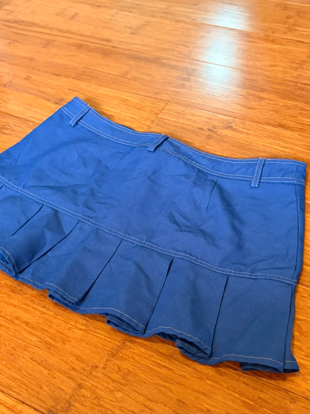 Blue Rhinestone Pleated Mini Skirt - photo 3