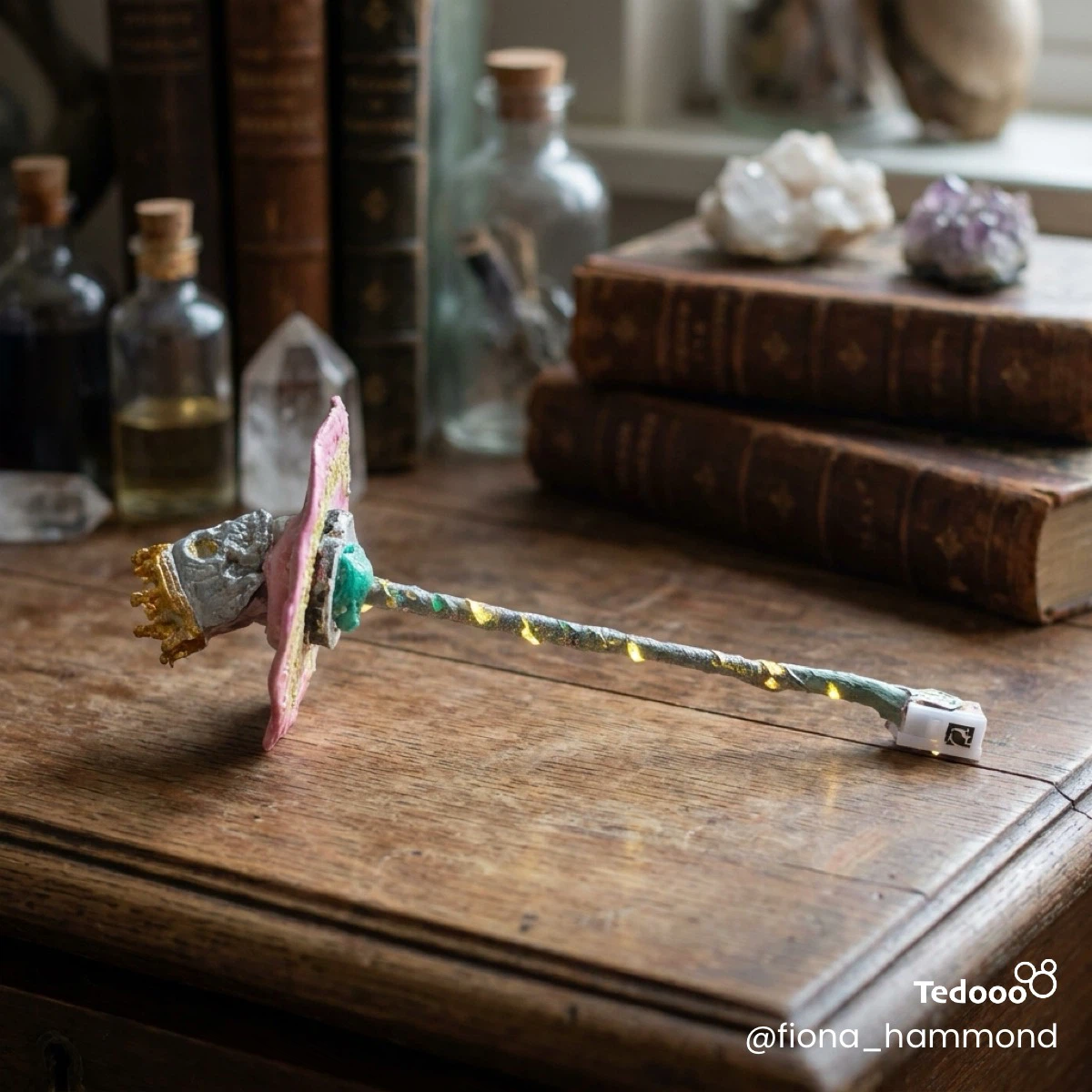 Handmade Fairy Wand with Lights and Crowned Skull - photo 2