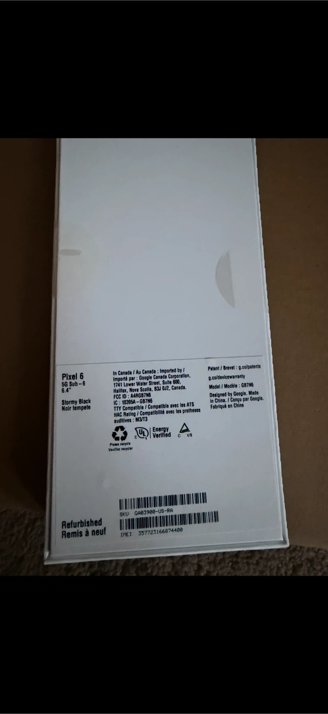 Google Pixel 6 Stormy Black refurbished and sealed