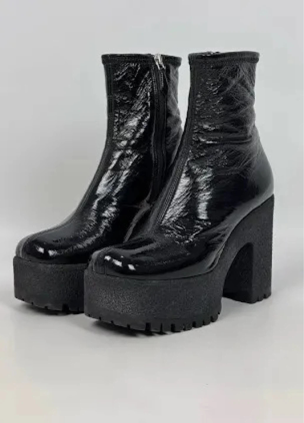 Black Patent Platform Ankle Boots