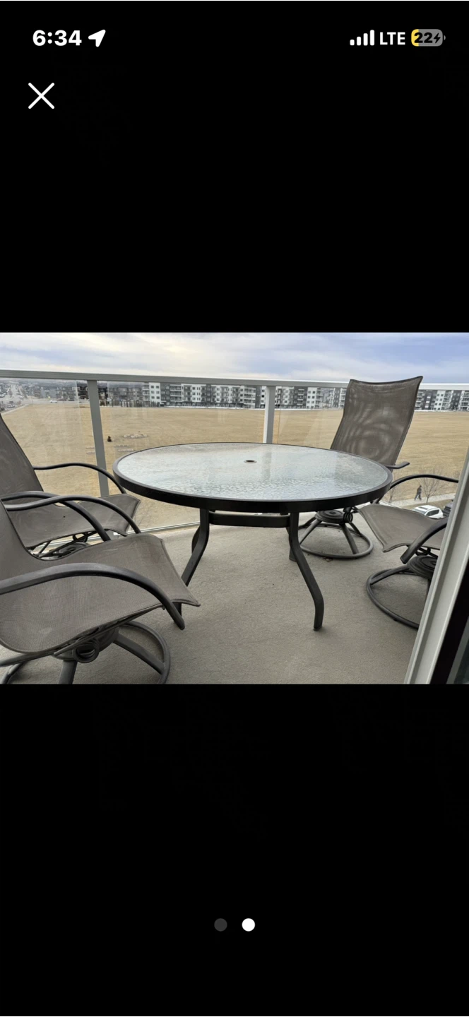 Glass Top Patio Table and 4 Chairs Set