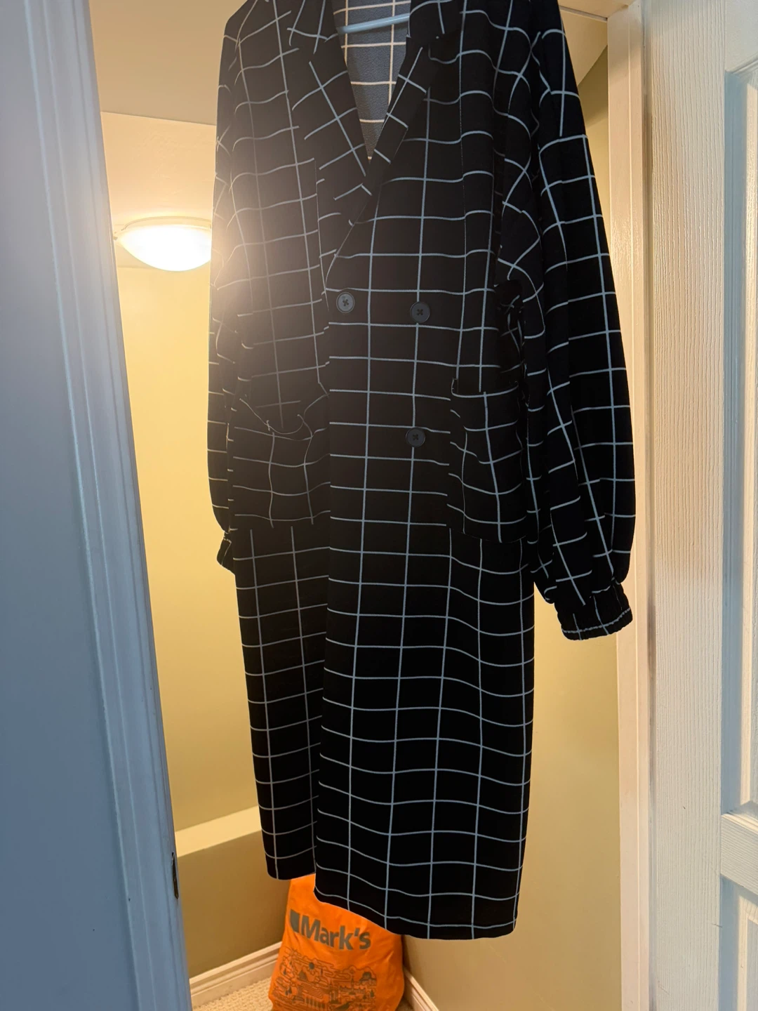 Black and white grid pattern blazer dress