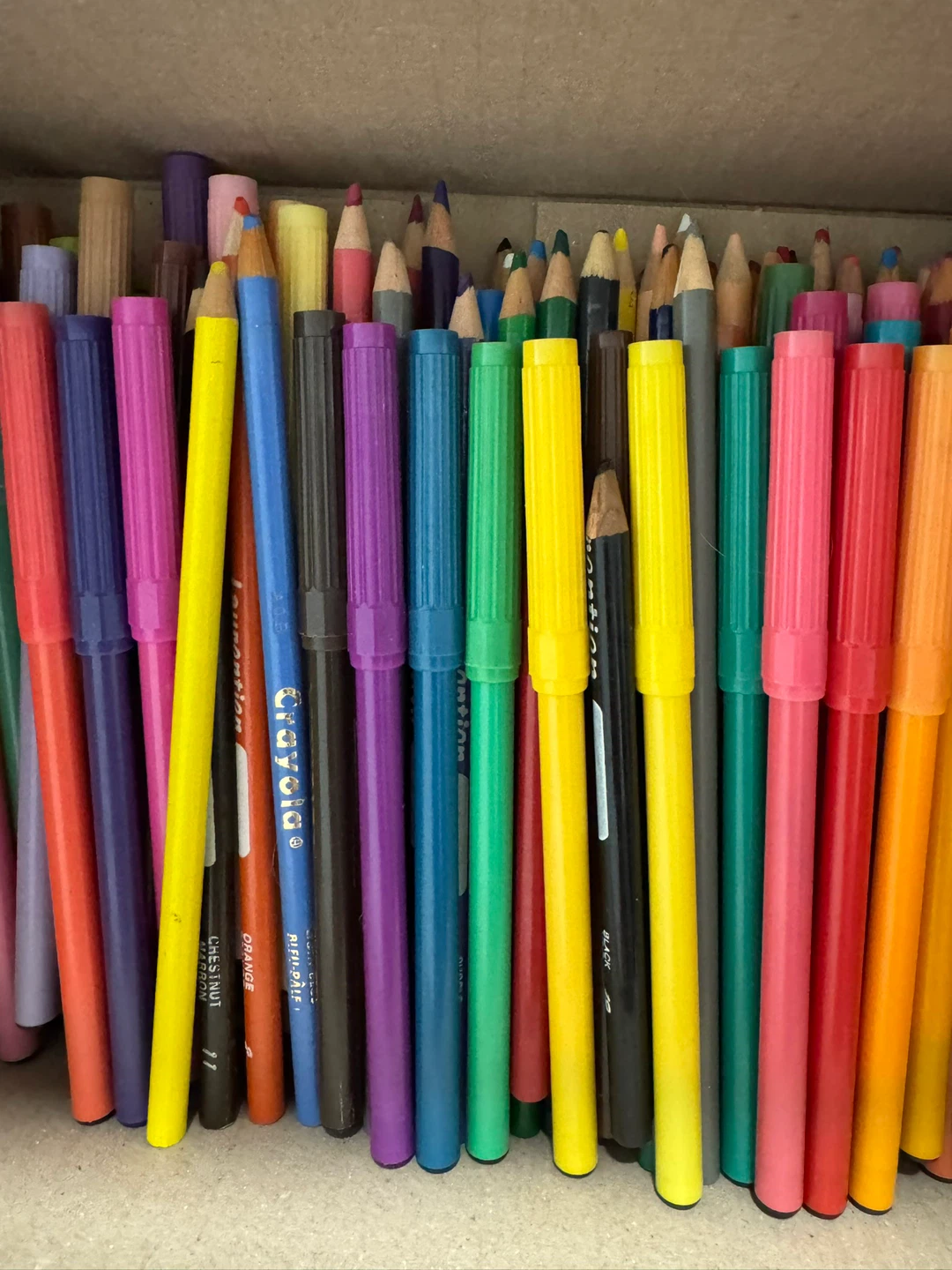 Pencil crayons and markers