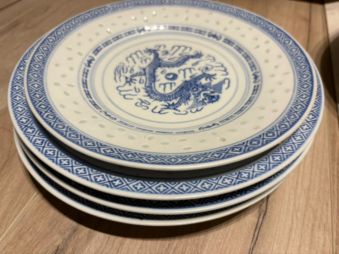 Vintage blue white dragon rice porcelain plates and bowls - photo 2