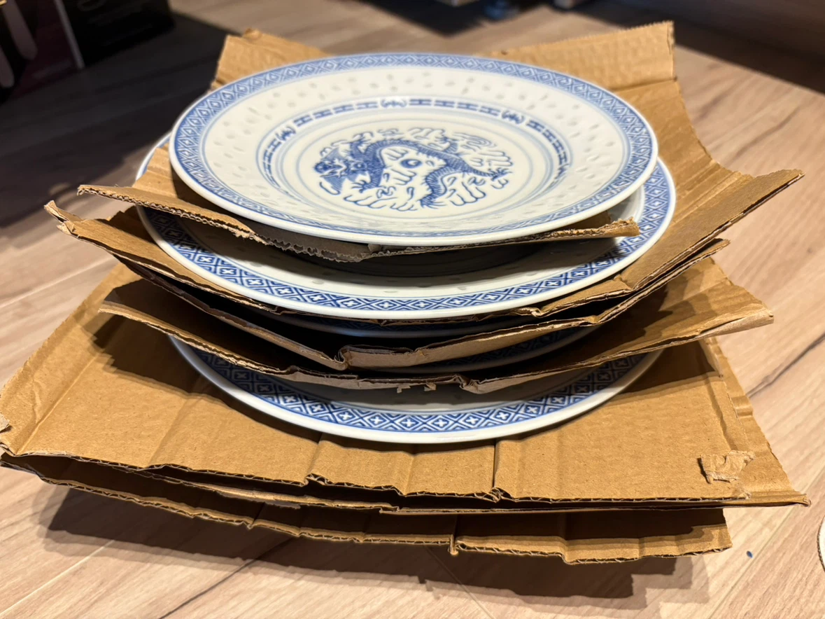 Vintage blue white dragon rice porcelain plates and bowls - photo 3