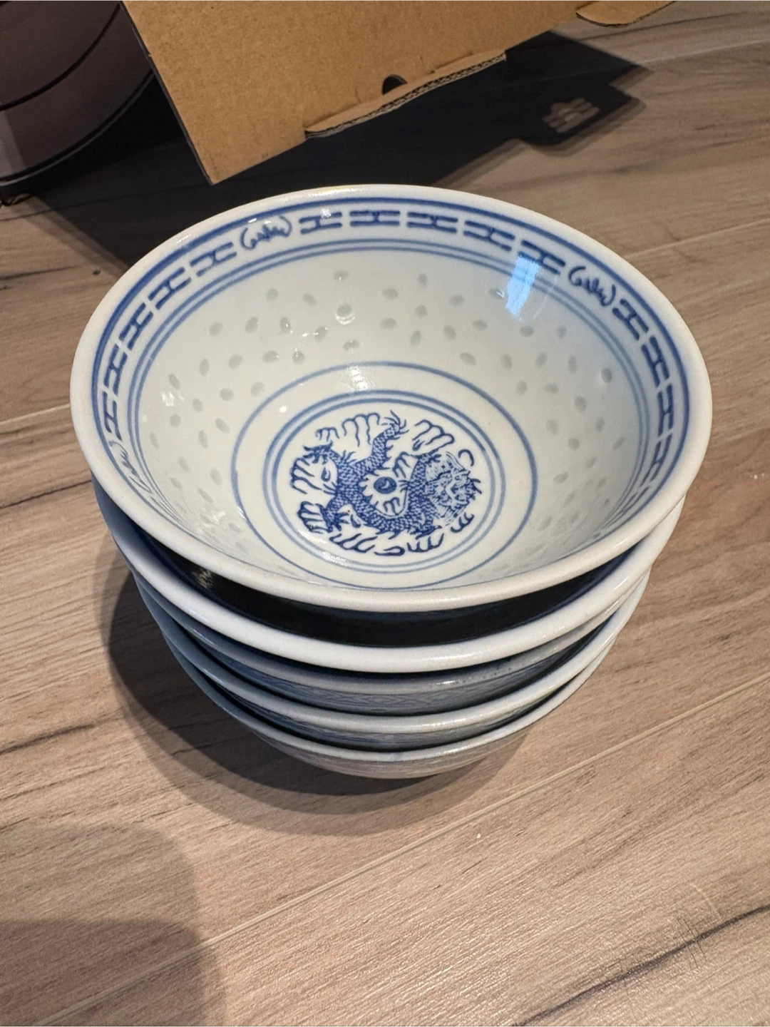 Vintage blue white dragon rice porcelain plates and bowls - photo 5