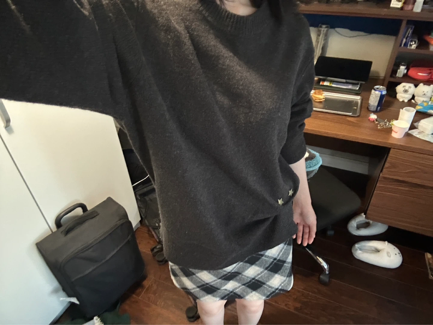 H&M Brown Sweater and Check Patterned Skirt Set