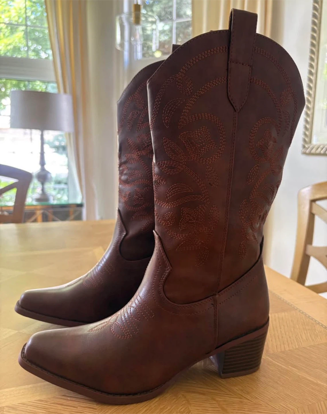 Brown Faux Leather Cowboy Boots- Size 8.5 - photo 2