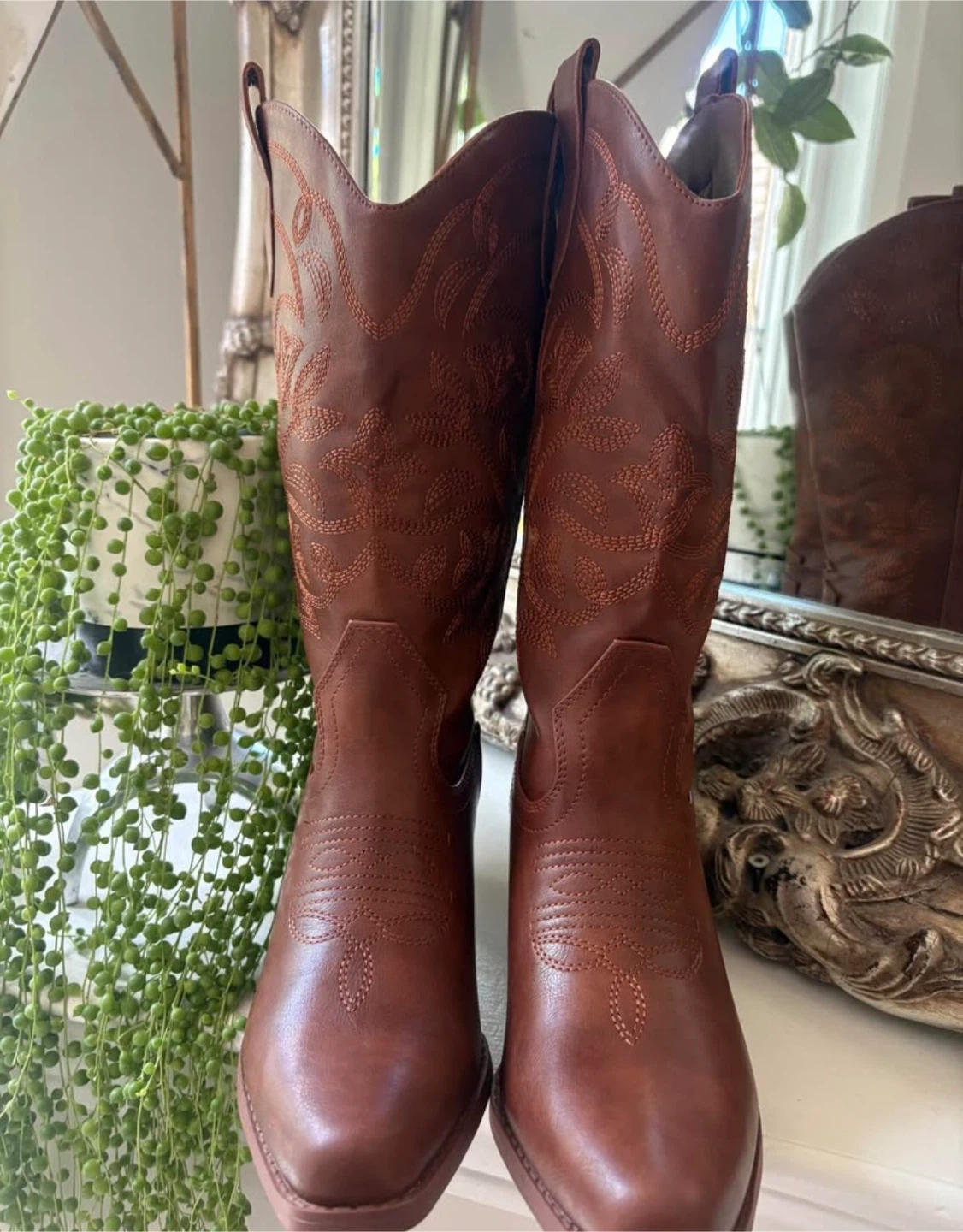 Brown Faux Leather Cowboy Boots- Size 8.5 - photo 3