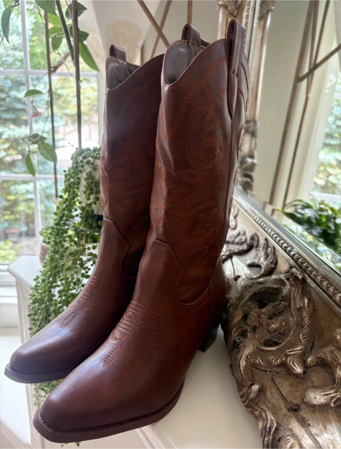 Brown Faux Leather Cowboy Boots- Size 8.5 - photo 4