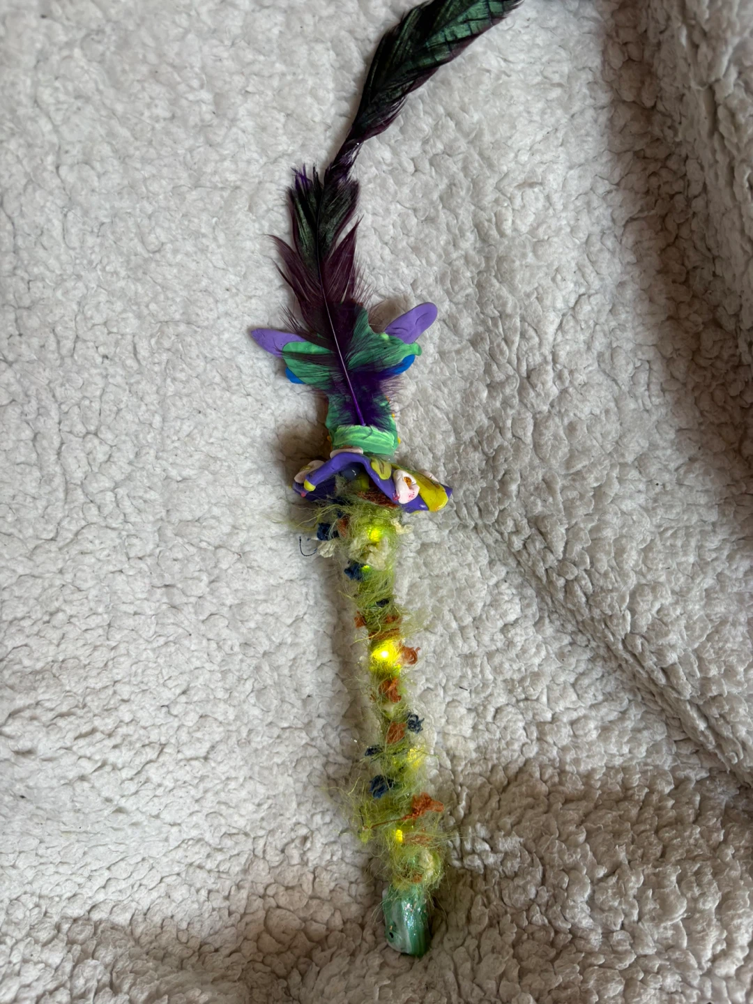 Handmade Fairy Wand with Feathers and Lights - photo 3