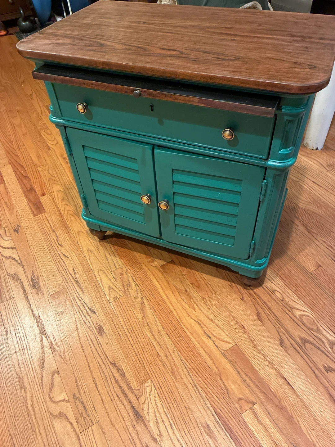 Teal Cabinet with Wooden Top