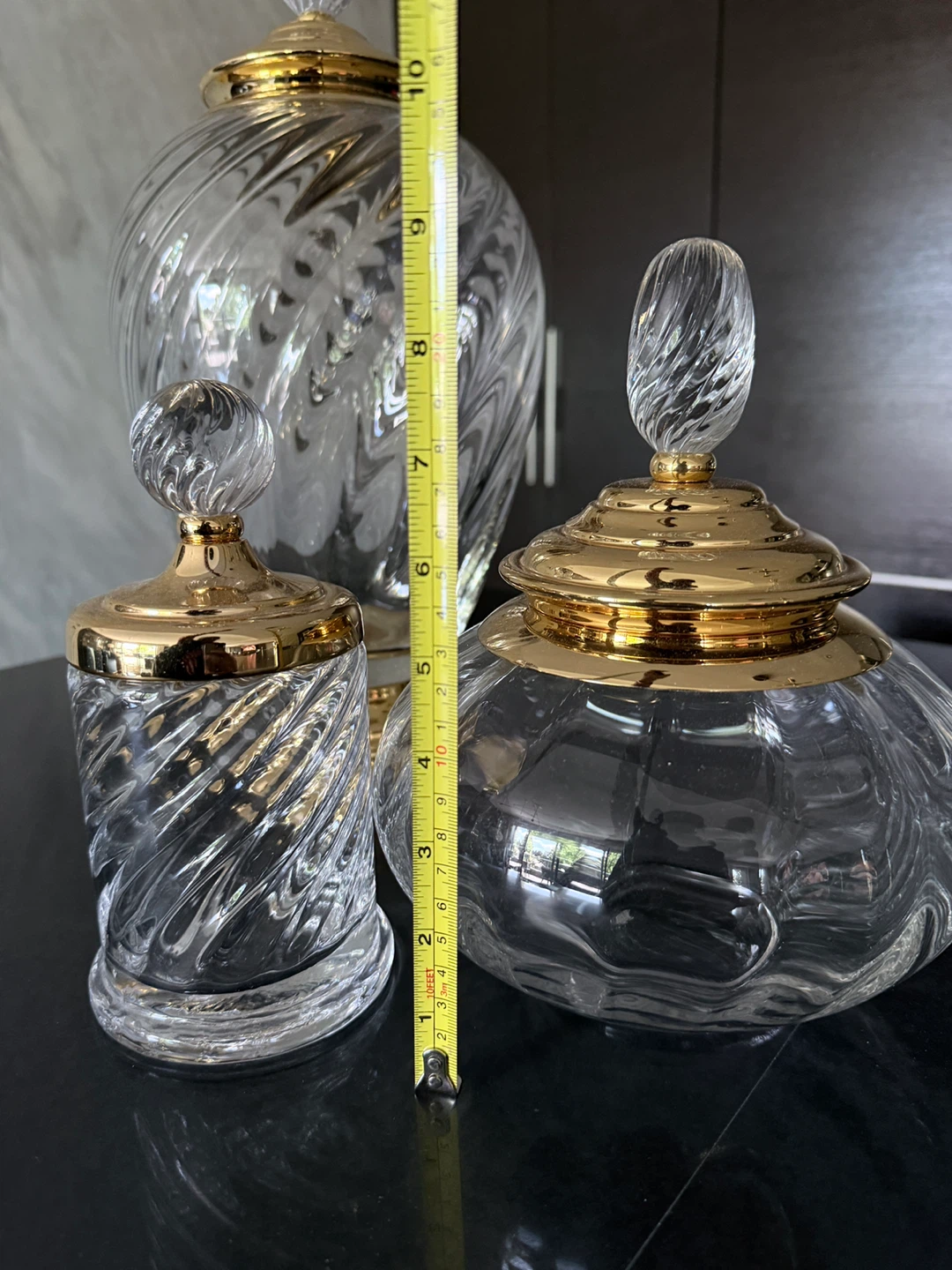 Set of 3 Crystal Glass Decorative Jars with Gold Lids - photo 3
