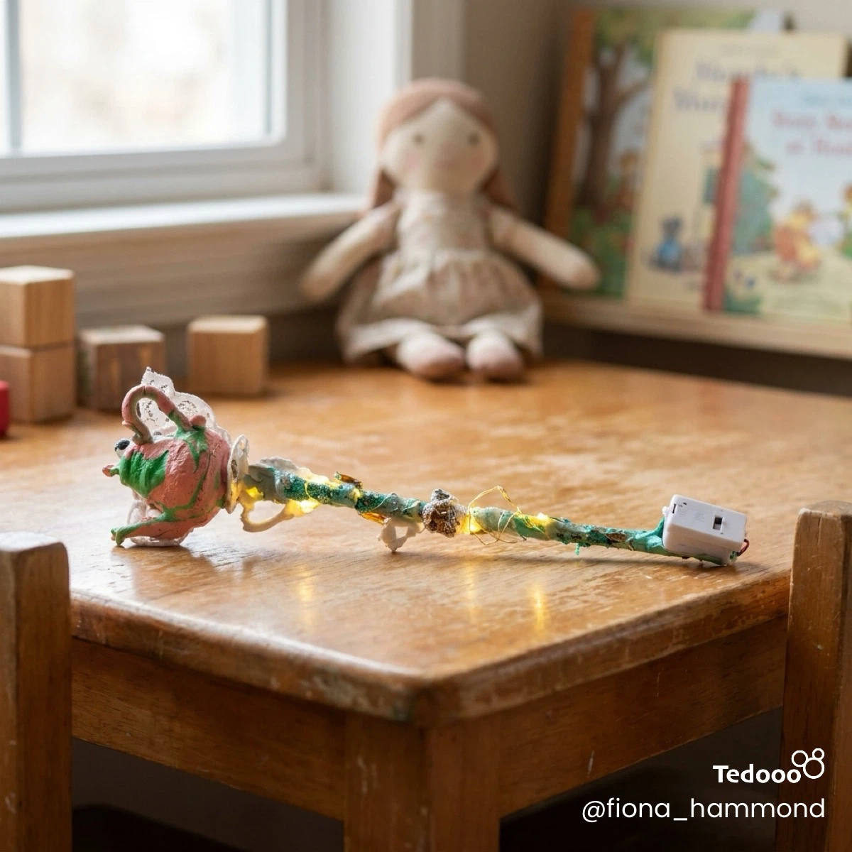 Handmade Light-Up Wand with Teapot Charm