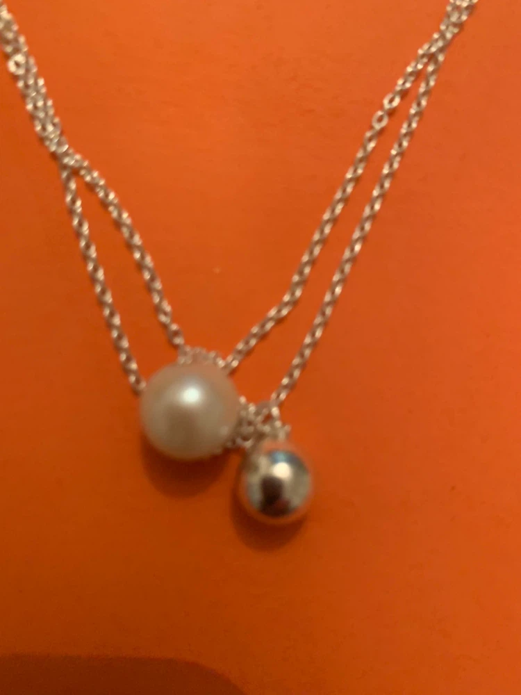 Silver sterling necklace with pearl and ball charm