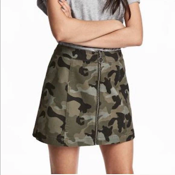 H&M Khaki Military Denim Skirt – Size 8 (M) - photo 3