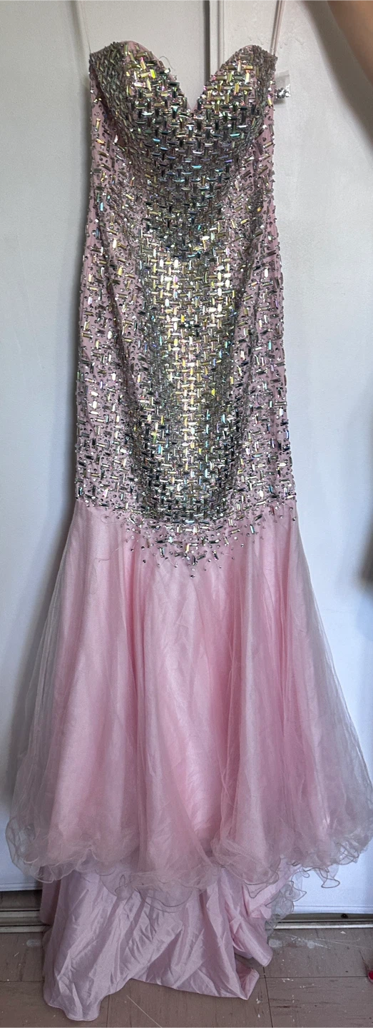 Pink Beaded Strapless Mermaid Gown