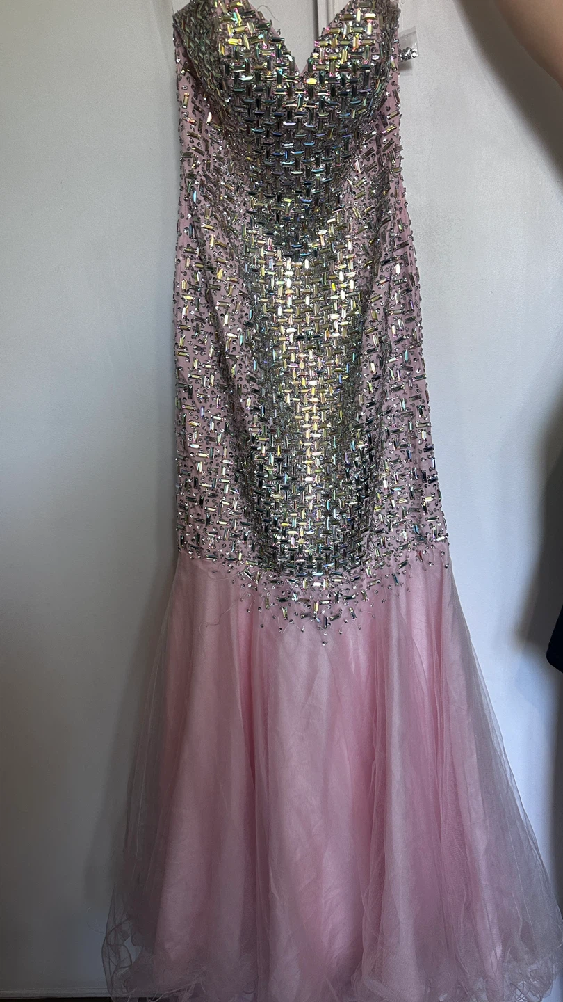 Pink Beaded Strapless Mermaid Gown - photo 2
