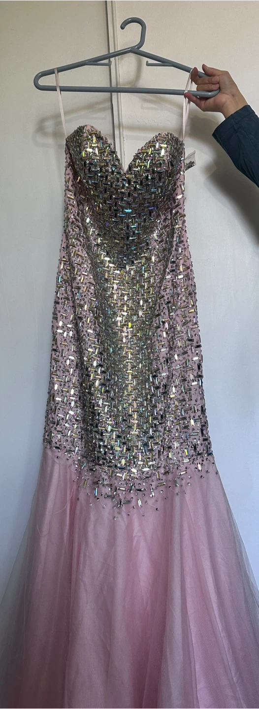 Pink Beaded Strapless Mermaid Gown - photo 4