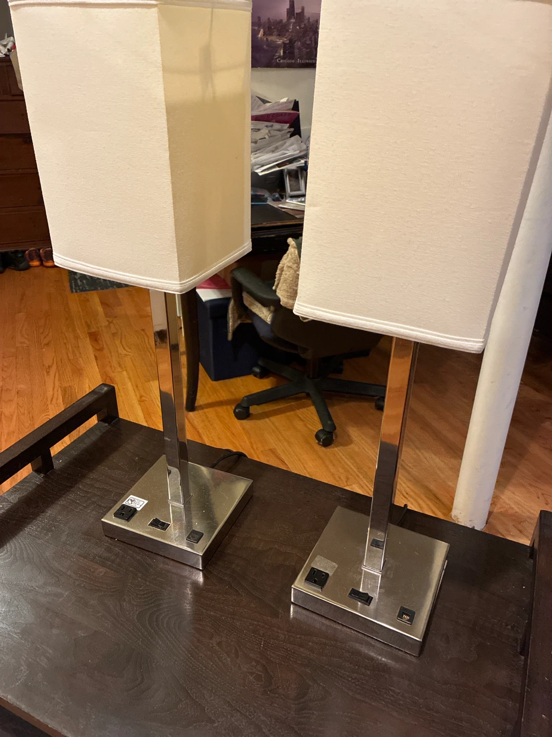 Set of 2 Modern Chrome Table Lamps with USB Ports