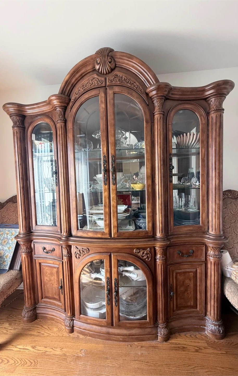 Wooden China Cabinet and Dining Table Set