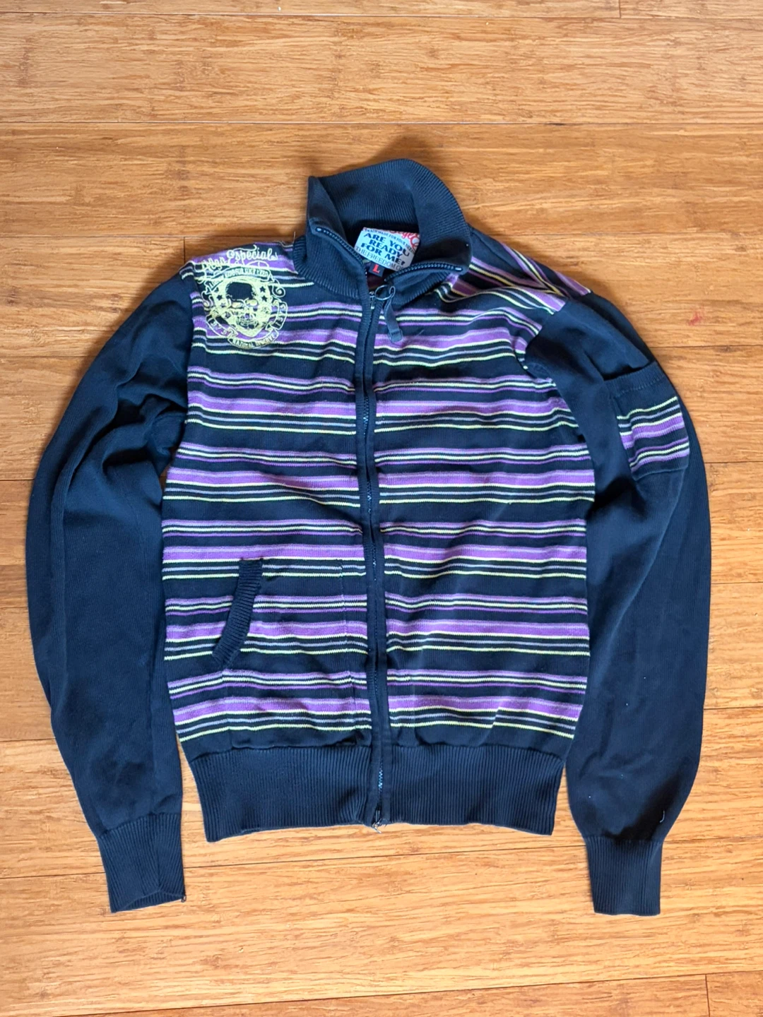Purple striped skull zip up