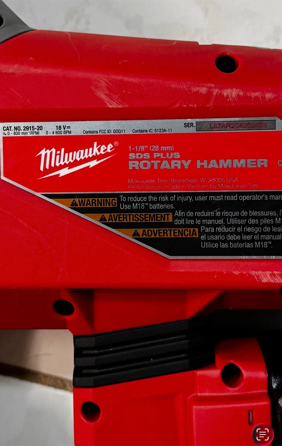 Milwaukee M18 FUEL, 2915-20, 1-1/8 inch SDS Plus Rotary Hammer - photo 3