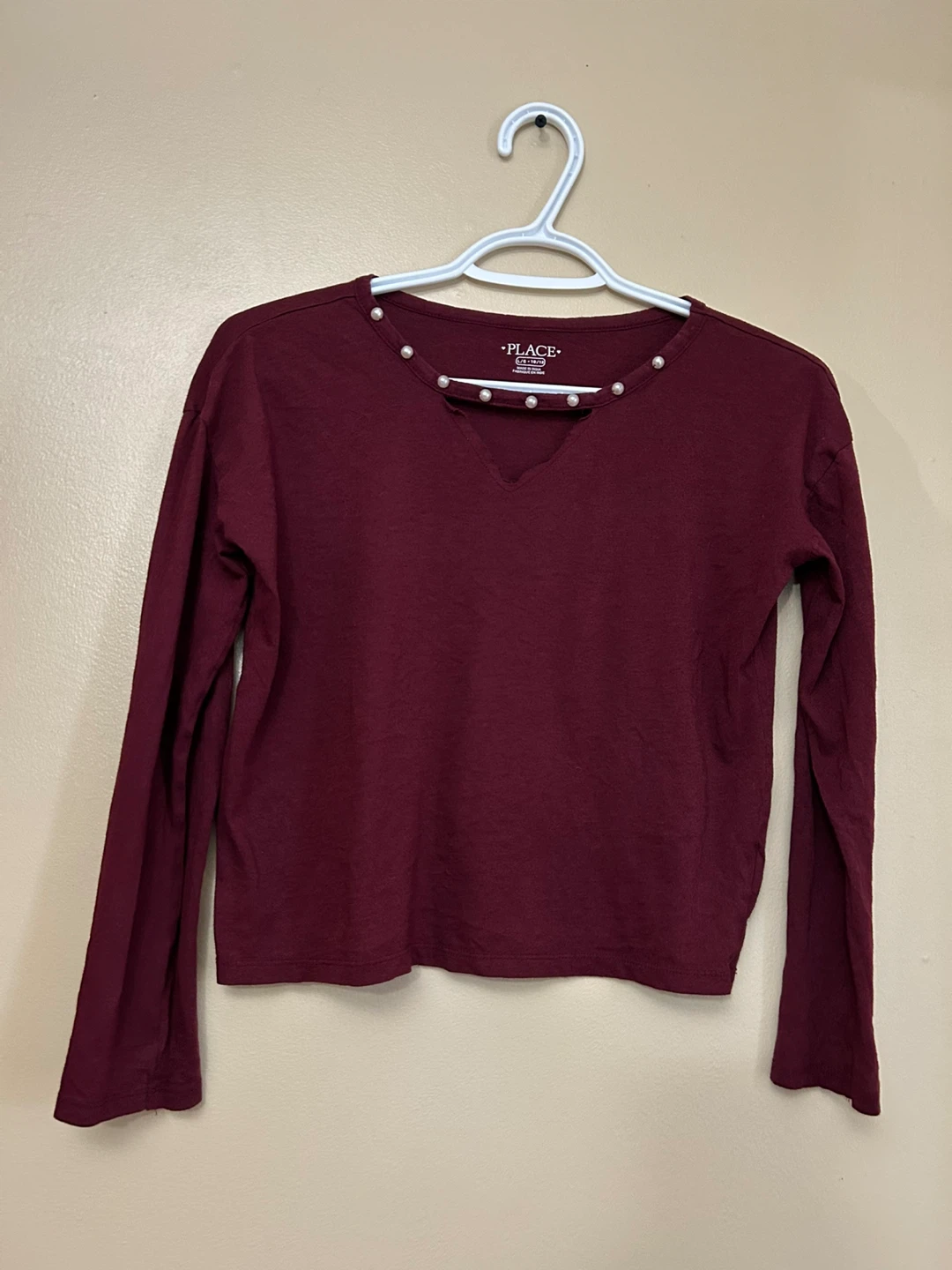The Children's Place Long Sleeve Burgandy Top with Faux-Pearls