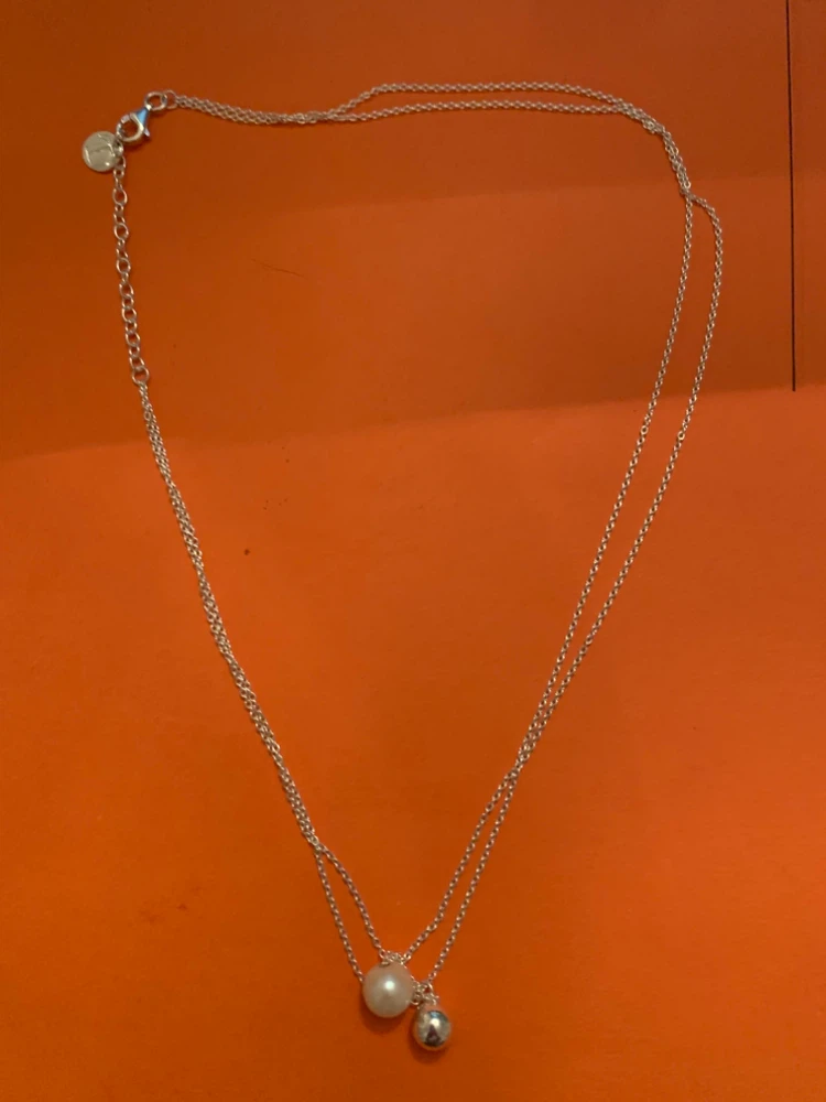 Silver sterling necklace with pearl and ball charm - photo 4