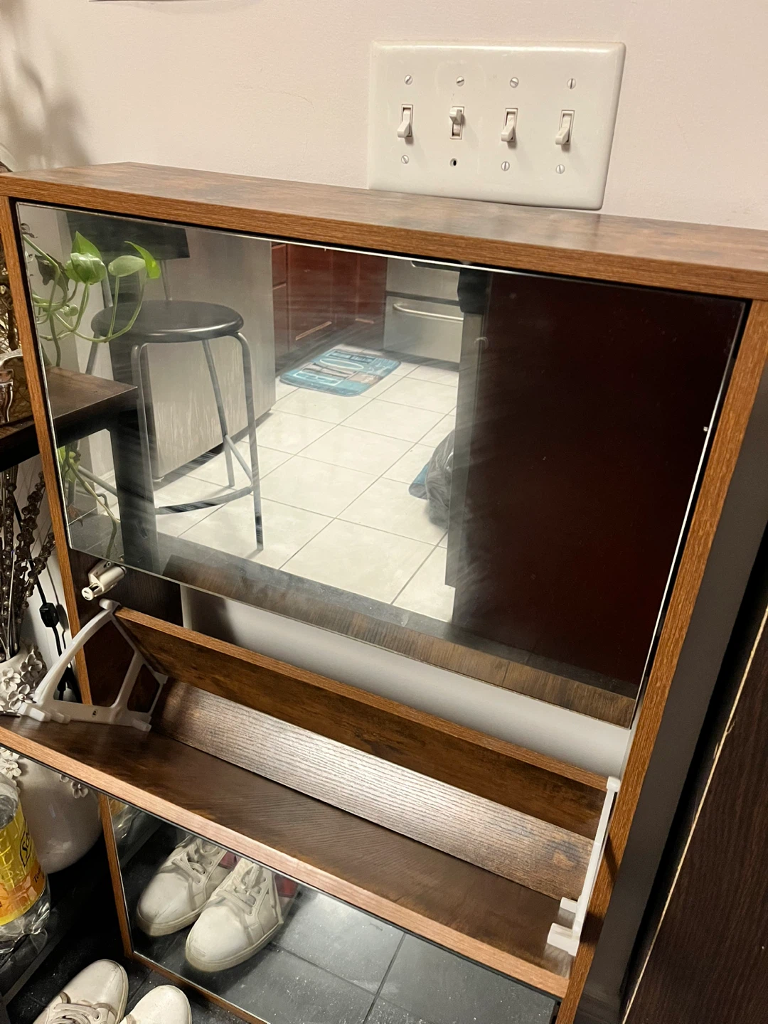 Wooden Shoe Cabinet with Mirrored Doors - photo 2