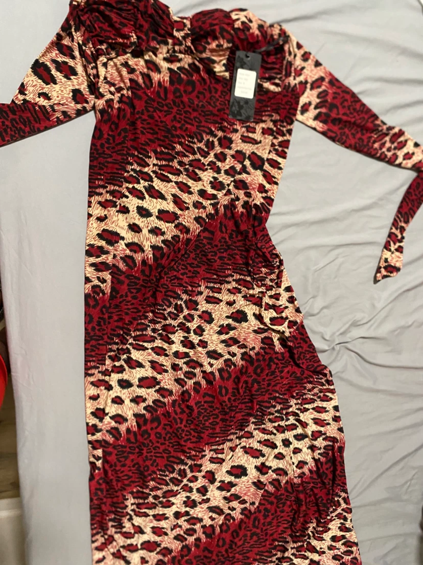 Red Leopard Print Maxi Dress - Size M
