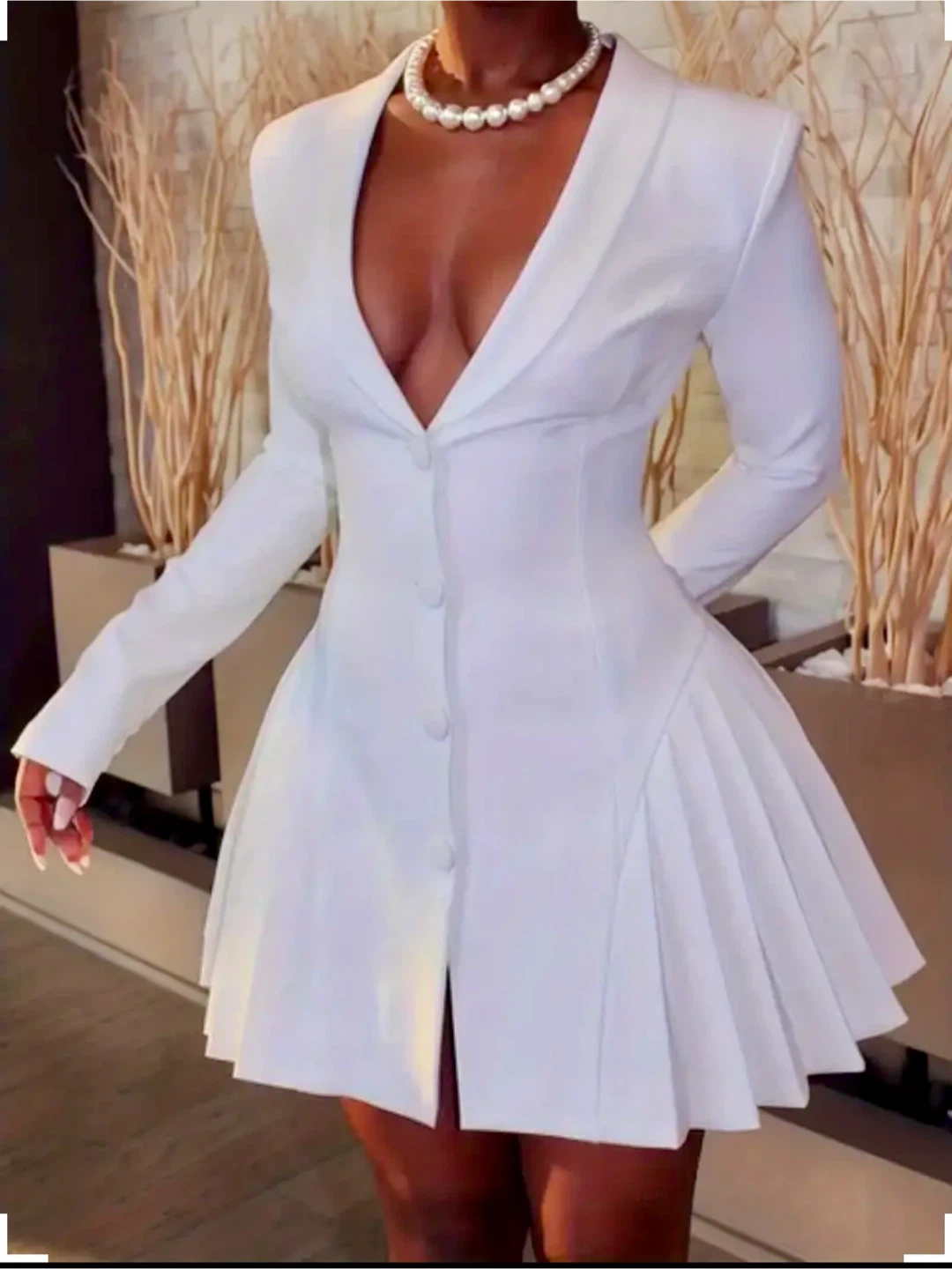 White Blazer Dress with Pleated Skirt