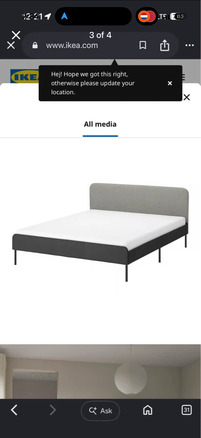 IKEA SLÄTTUM Upholstered Queen Bed Frame With Mattress