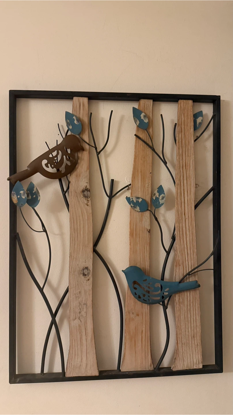 Wall Art Decor - Metal and Wood Bird Tree