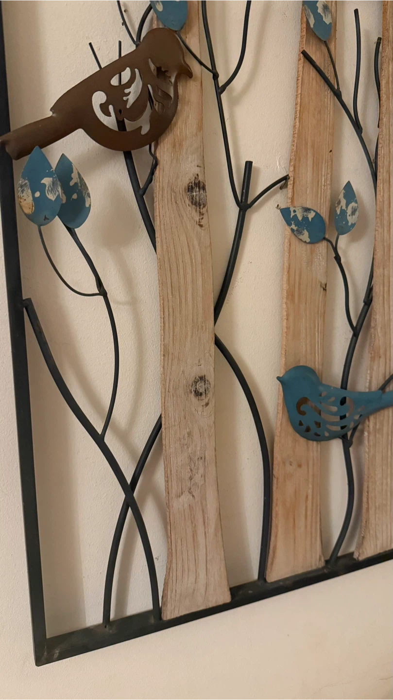 Wall Art Decor - Metal and Wood Bird Tree - photo 3