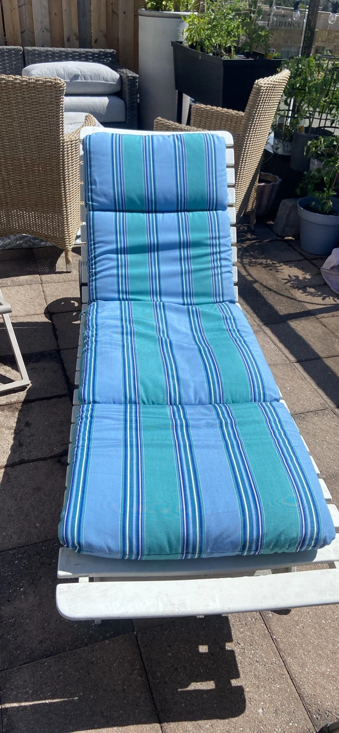 White Lounge Chair with Blue Striped Cushion - photo 4