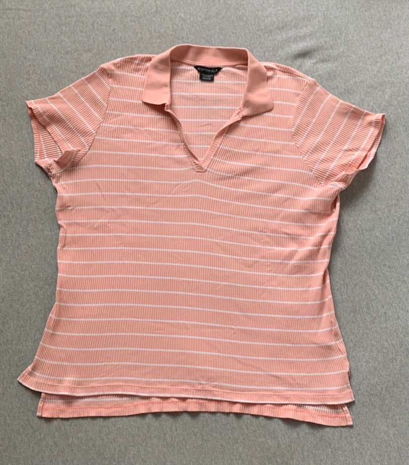 Addition Elle Ribbed Polo Shirt - Light Peach/White - Size 2X
