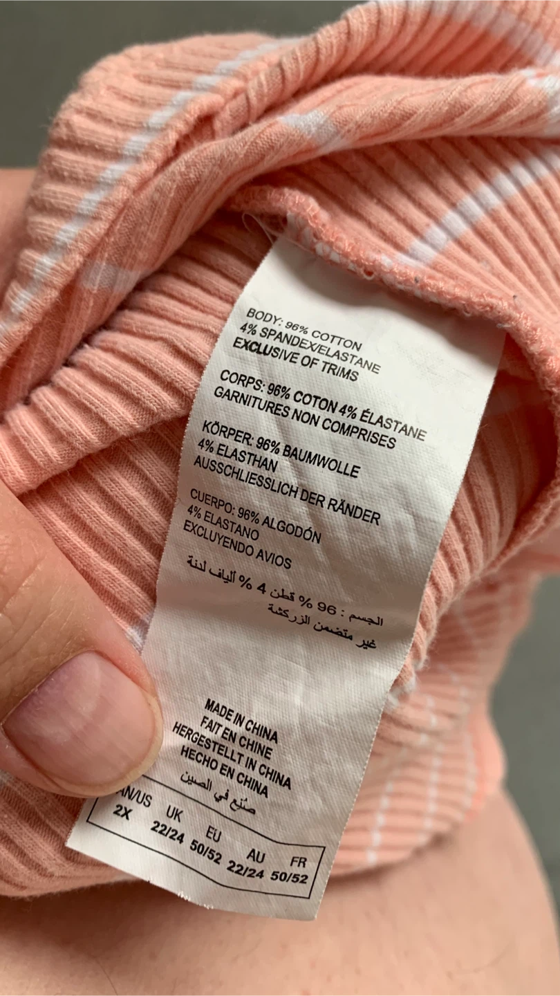 Addition Elle Ribbed Polo Shirt - Light Peach/White - Size 2X - photo 3