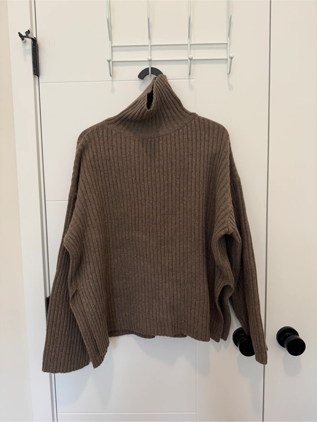 Brown Ribbed Turtleneck Sweater