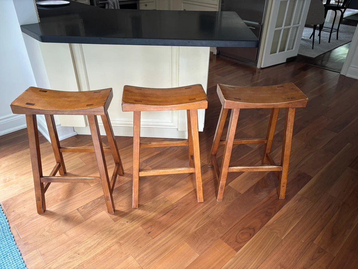 Pottery Barn Wooden Saddle Stools (Set of 3)